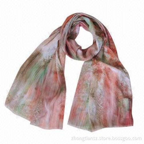 Printed Flower Chiffon Scarf, Fashionable Design, OEM Orders and Customized Requirements Accepted
